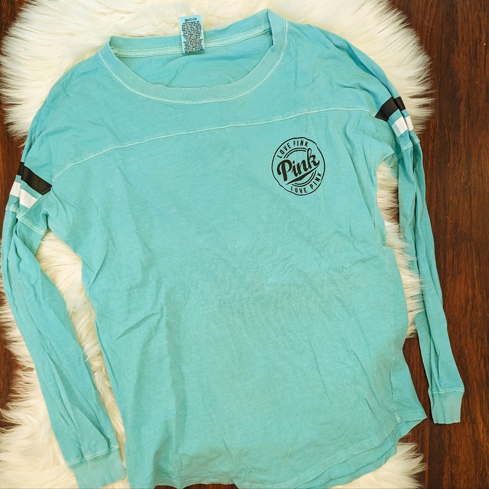 PINK Victoria's Secret Scoop Back Cutout Long Sleeve T-shirt Teal Turquoise
